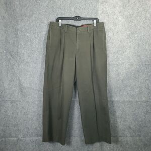 Eddie Bauer Pants Mens 36x28 Dark Green Flat Front Plaid Wrinkle Resistant Solid
